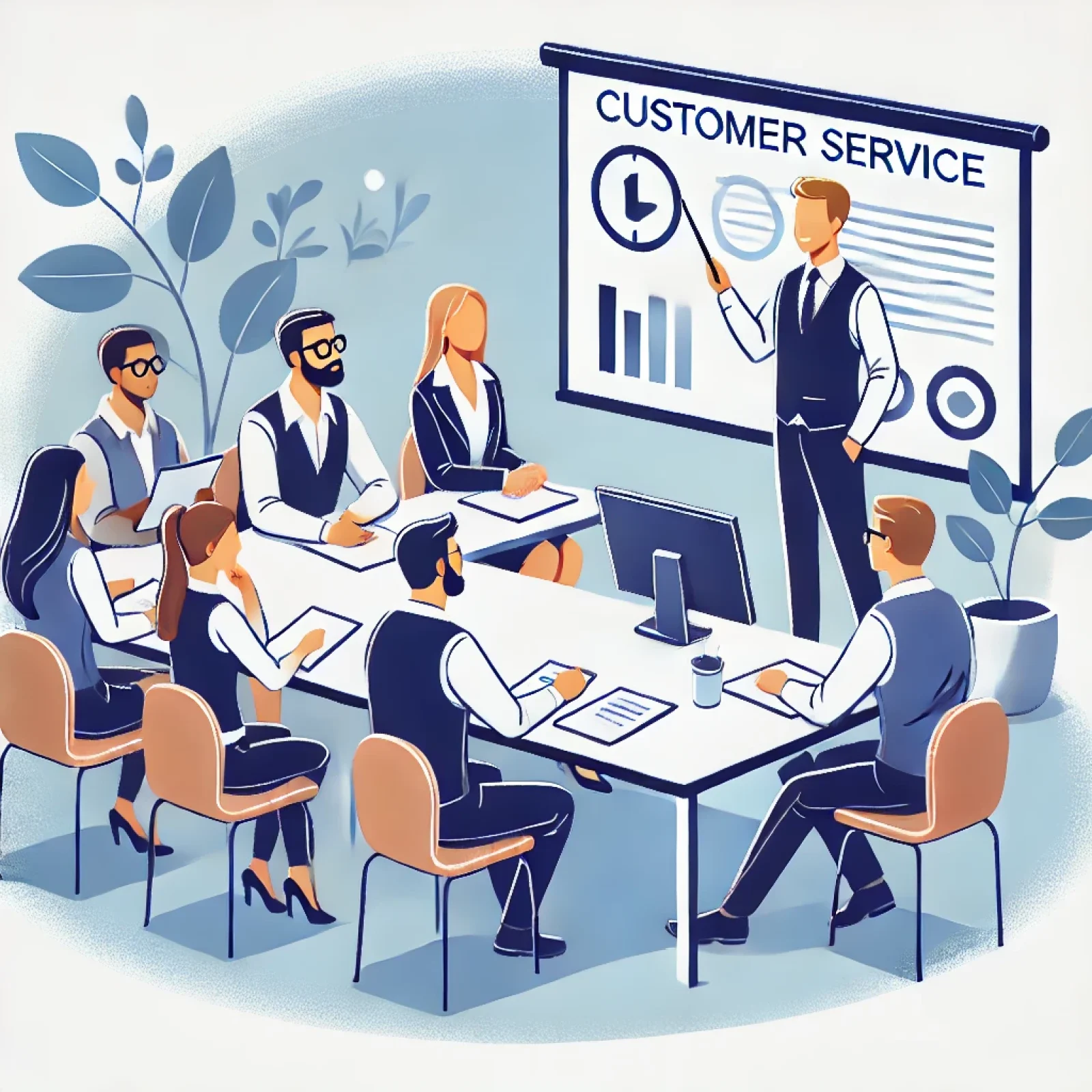 Equipe de Customer Service participando de um treinamento para melhorar o atendimento.